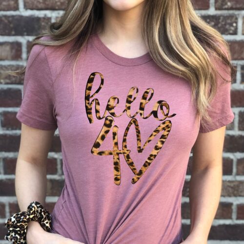 Hello 40 Leopard Heart Shirt 40th Birthday Gift Forty Shirt Leopard Print Birthday Tee image 0