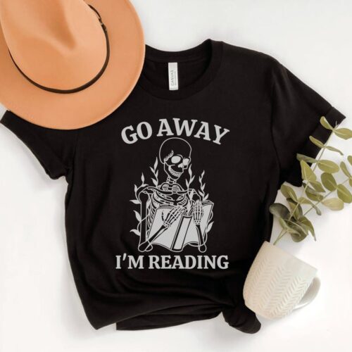 Funny Halloween Reading Skeleton Shirt Librarian Bookish Gifts Spooky Book Lover Tee image 0