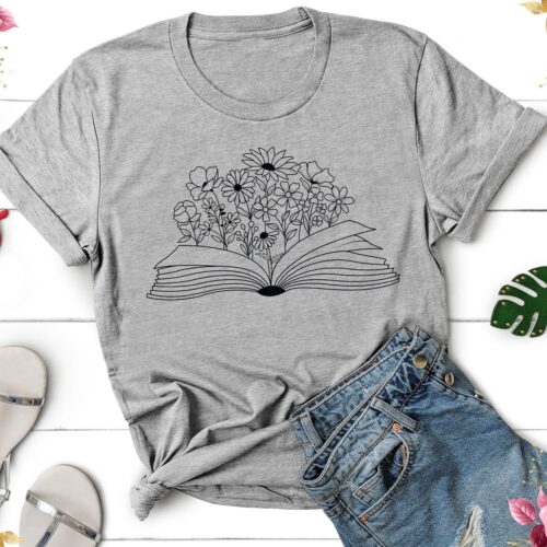 Wildflowers Book Lover T-Shirt Reading Tee for Bookworms Floral Design Book Shirt image 0