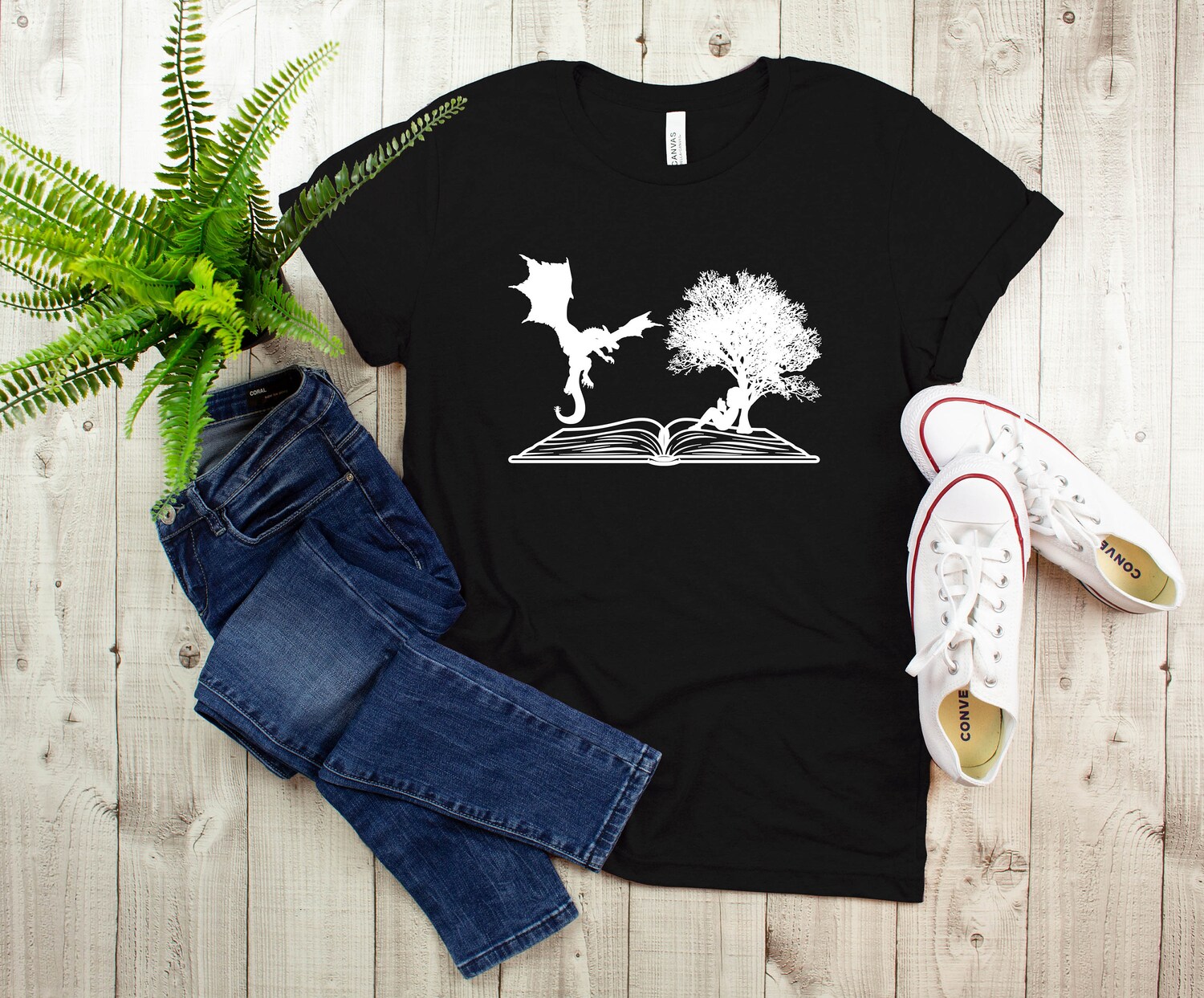 Girl and Dragon Reading Book Shirt Gift for Bookworms Bookseller Gift Tee for Book Lovers image 2