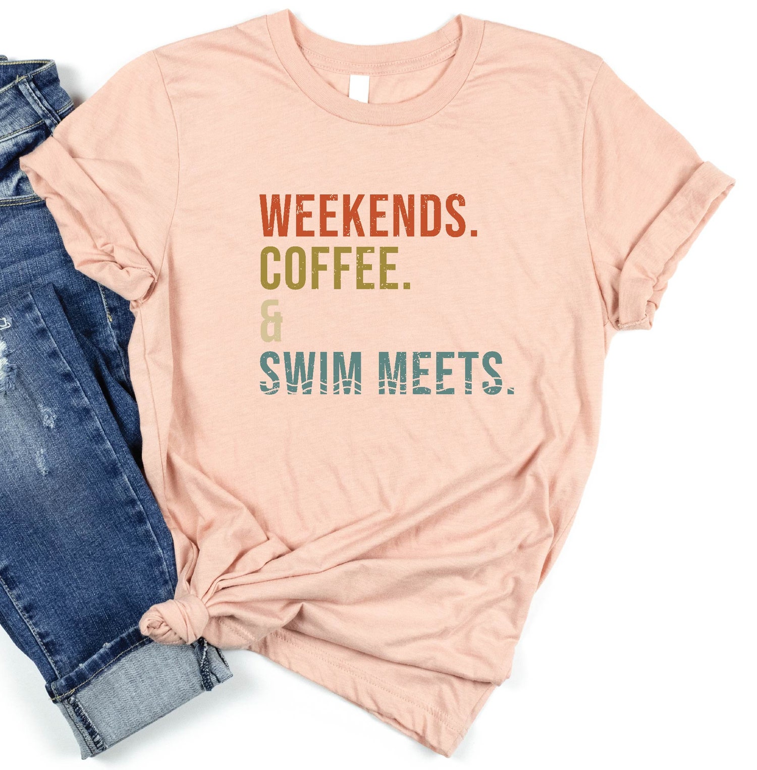 Weekends Coffee & Swim Meets Shirt Coffee Lover & Swimmer Gift Family Matching Tee image 1