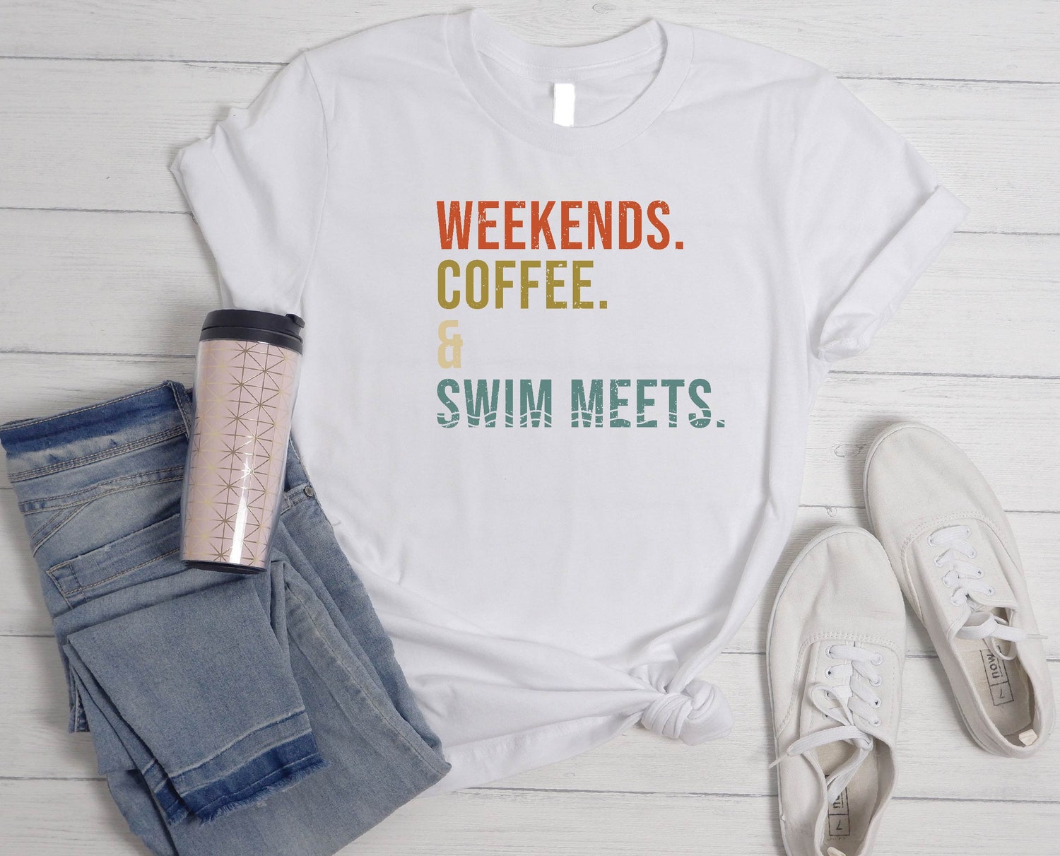 Weekends Coffee & Swim Meets Shirt Coffee Lover & Swimmer Gift Family Matching Tee image 3