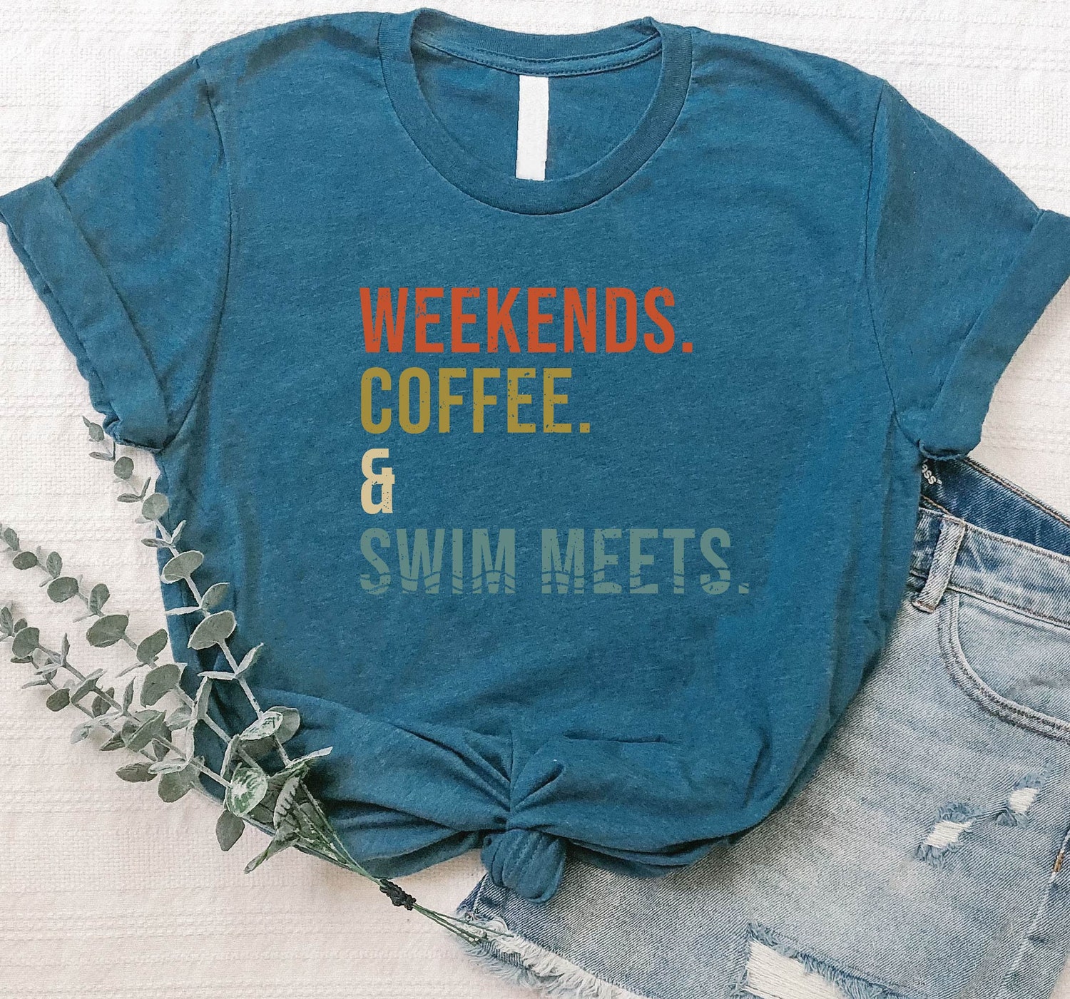 Weekends Coffee & Swim Meets Shirt Coffee Lover & Swimmer Gift Family Matching Tee image 4