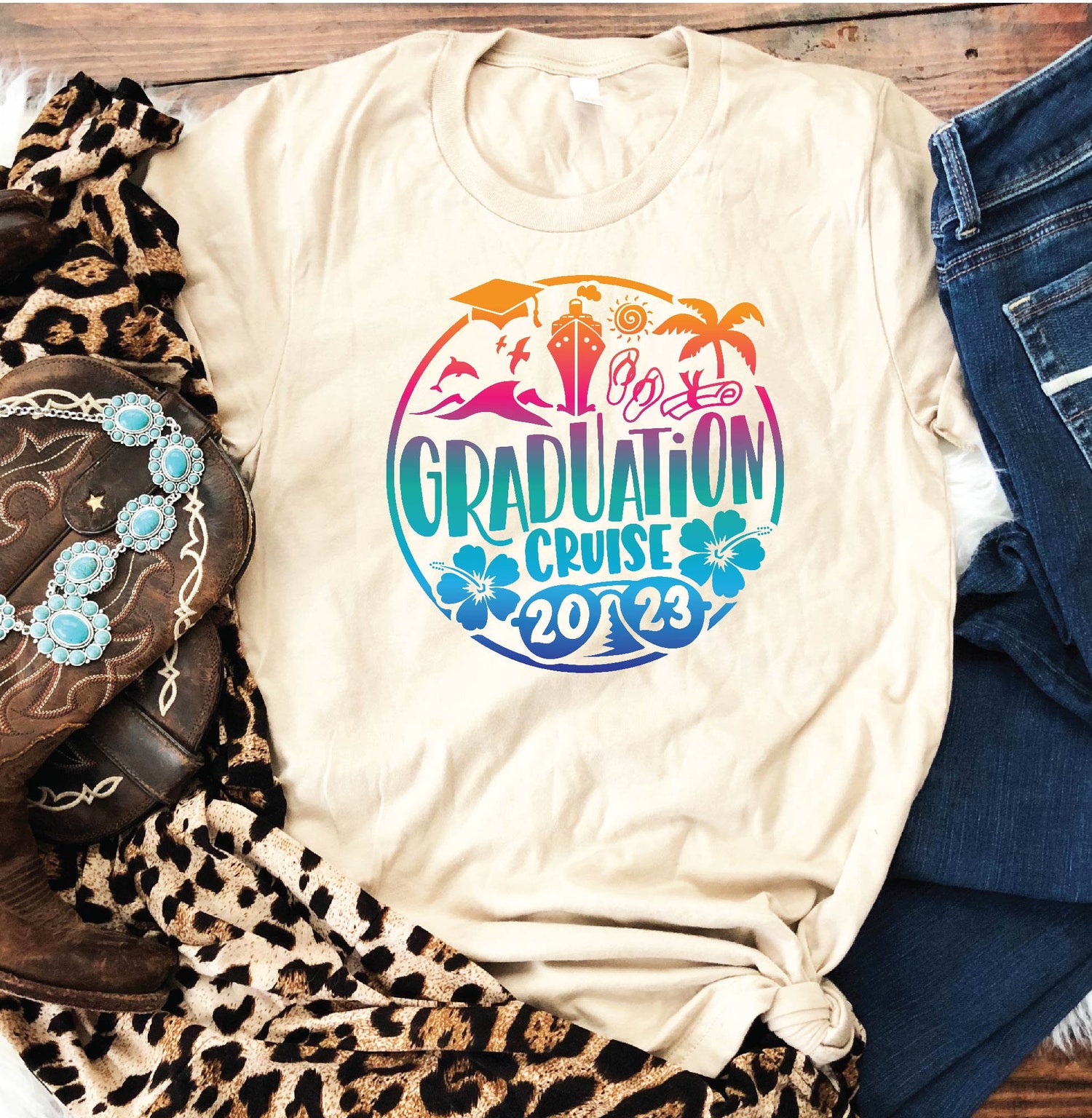 Graduation Cruise 2023 Shirt Trendy Vacation Palm Trees Beach Lover Tee Girls Trip Gift image 2