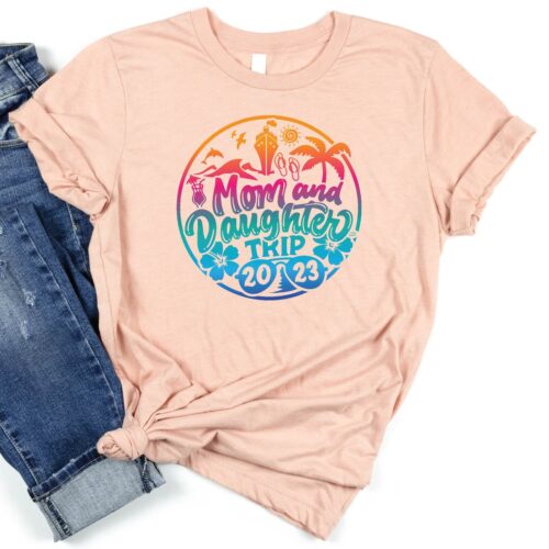 Mom and Daughter Trip Shirt Trendy Vacation Palm Trees Beach Lover Cruise 2023 Girls Trip Gift for Her image 0