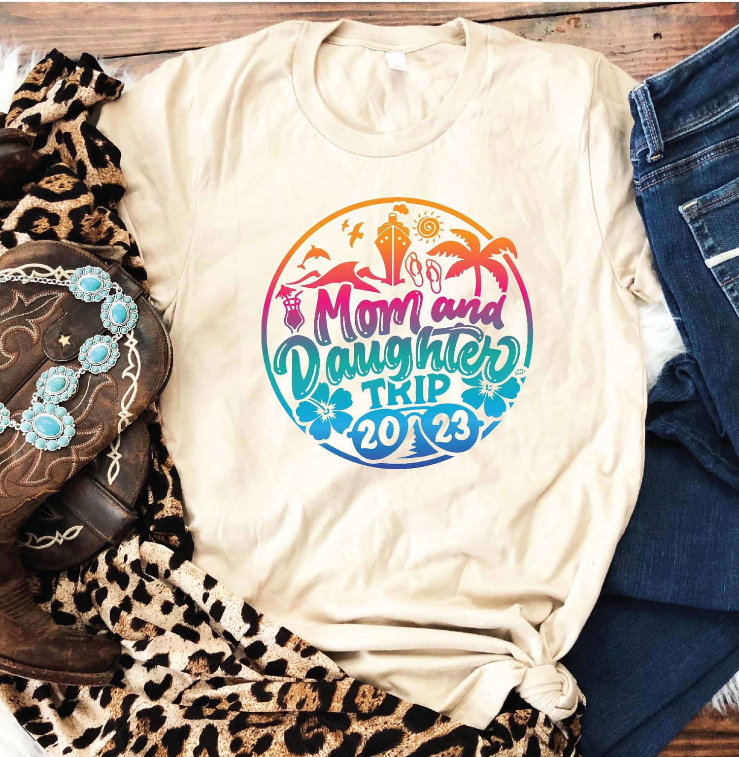 Mom and Daughter Trip Shirt Trendy Vacation Palm Trees Beach Lover Cruise 2023 Girls Trip Gift for Her image 1