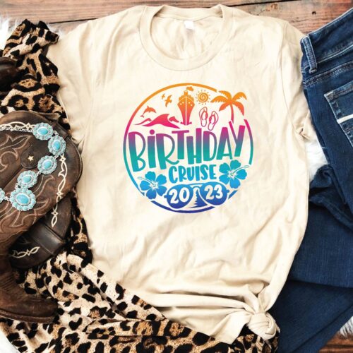 Birthday Cruise 2023 Shirt Trendy Vacation Tee Palm Trees Beach Lover Girls Trip Gift image 0