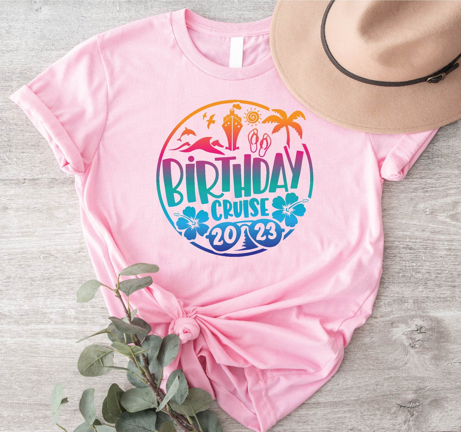 Birthday Cruise 2023 Shirt Trendy Vacation Tee Palm Trees Beach Lover Girls Trip Gift image 2