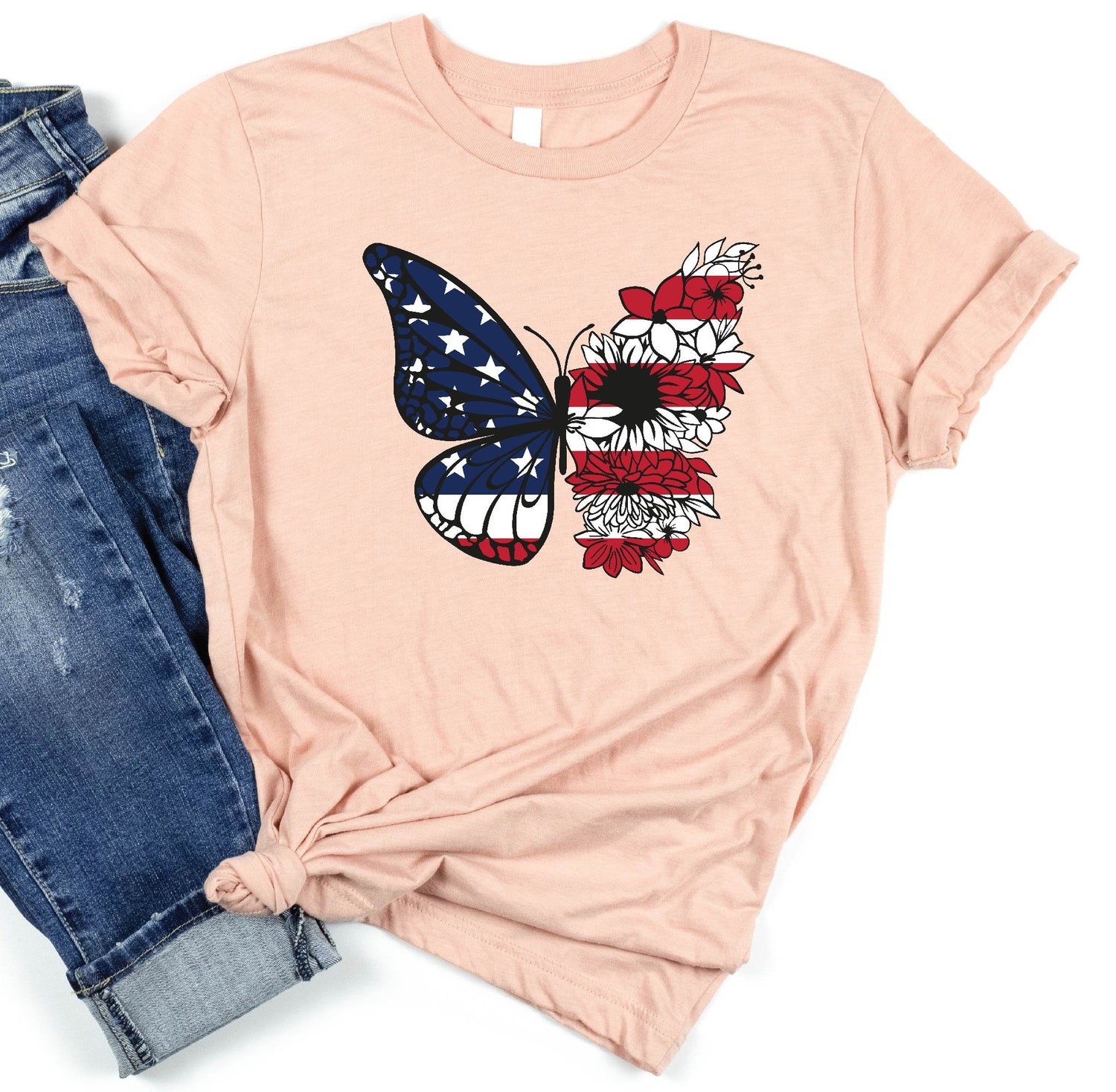 Patriotic Butterfly and Eagle USA Flag Shirt 4th of July Independence Day T-Shirt image 1