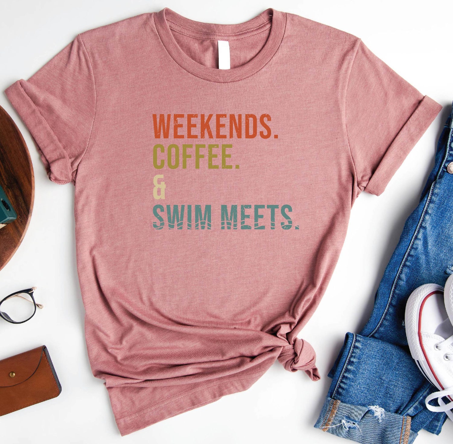 Weekends Coffee & Swim Meets Shirt Coffee Lover & Swimmer Gift Family Matching Tee image 2