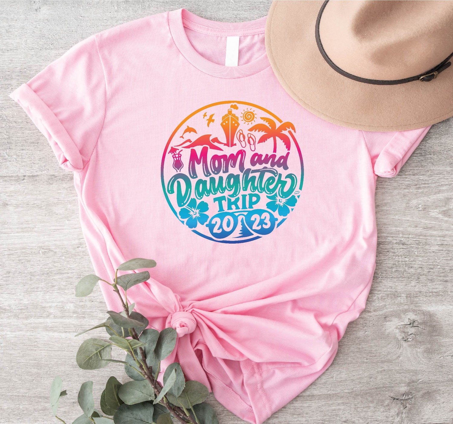 Mom and Daughter Trip Shirt Trendy Vacation Palm Trees Beach Lover Cruise 2023 Girls Trip Gift for Her image 2