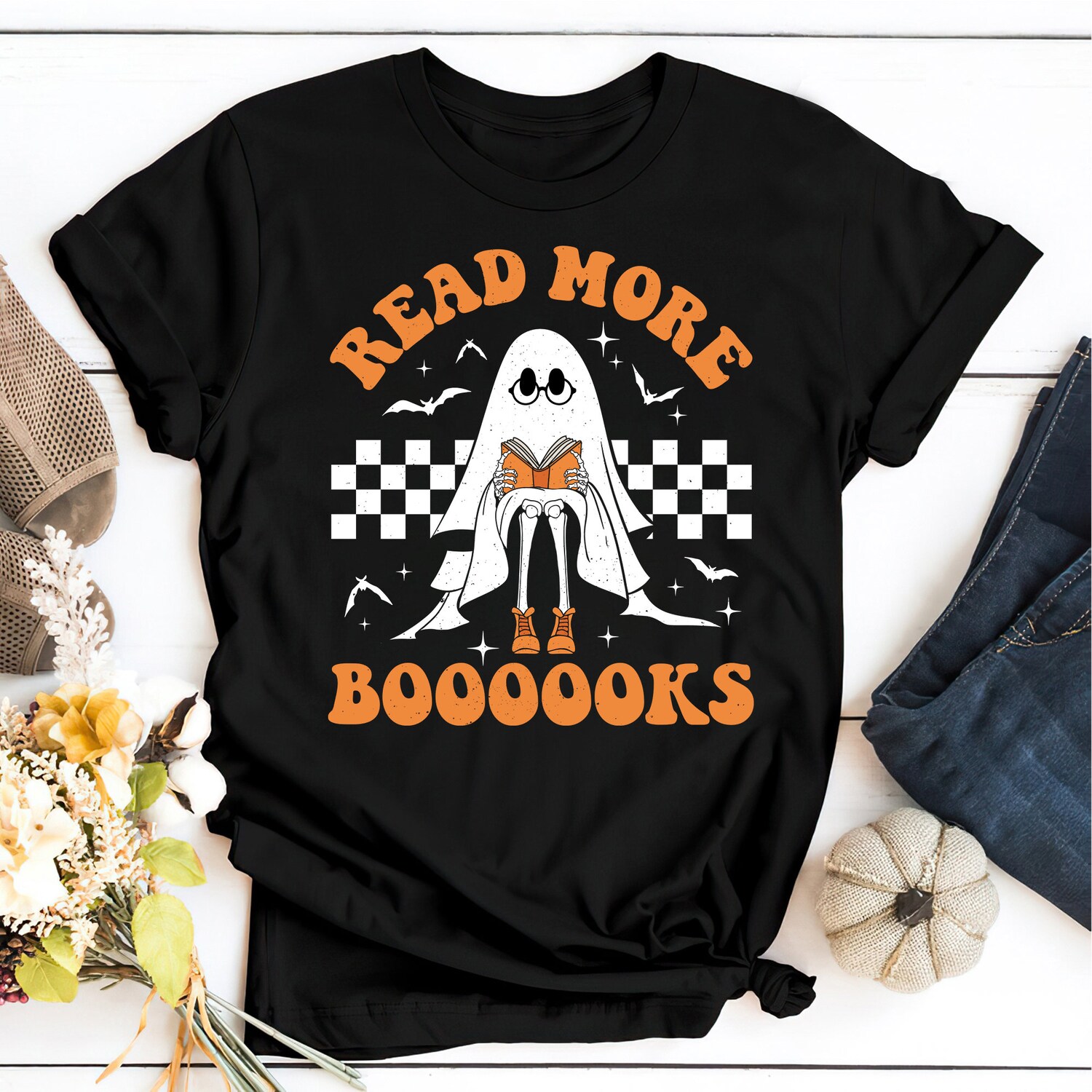 Read More Books Teacher Ghost Halloween Shirt Retro Teacher Halloween Shirt for Women image 2