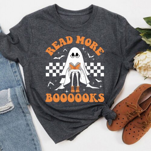 Read More Books Teacher Ghost Halloween Shirt Retro Teacher Halloween Shirt for Women image 0