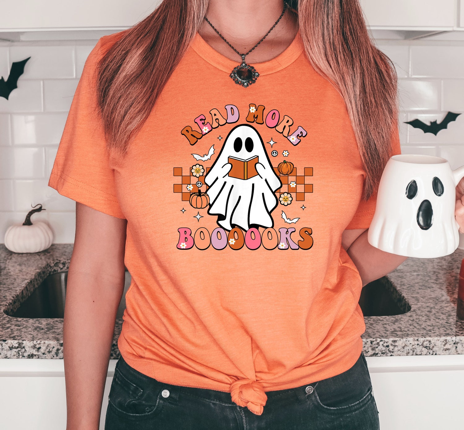 Spooky Teacher Shirt Read More Books Retro Halloween Tee Fall Teacher Graphic T-Shirt Back To School image 2