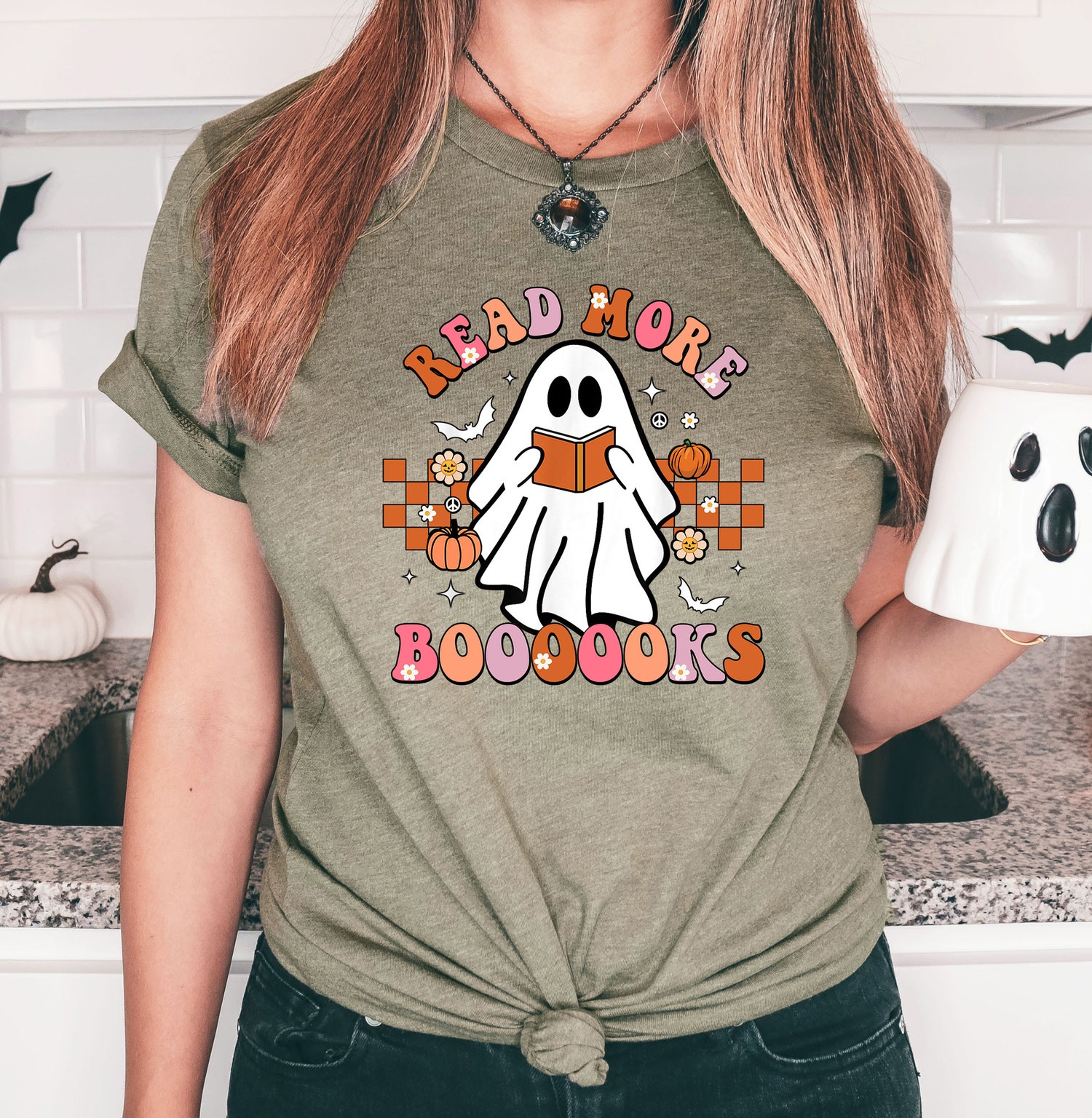 Spooky Teacher Shirt Read More Books Retro Halloween Tee Fall Teacher Graphic T-Shirt Back To School image 1