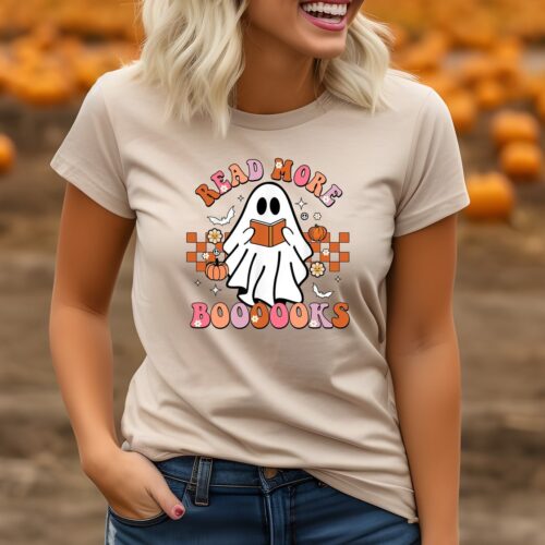 Spooky Teacher Shirt Read More Books Retro Halloween Tee Fall Teacher Graphic T-Shirt Back To School image 0