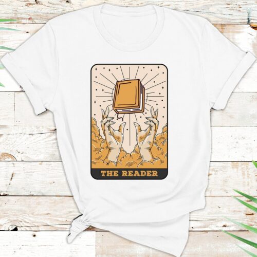 The Reader Tarot Card Shirt Bookish Mystery Book Lover Gift Skeleton Librarian Tee image 0