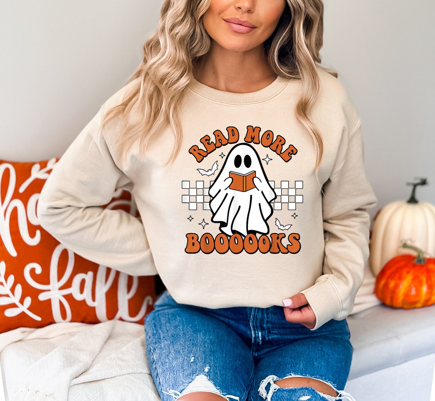 Halloween Teacher Sweatshirt Spooky Ghost Hoodie Read More Books Teacher Team Apparel image 1