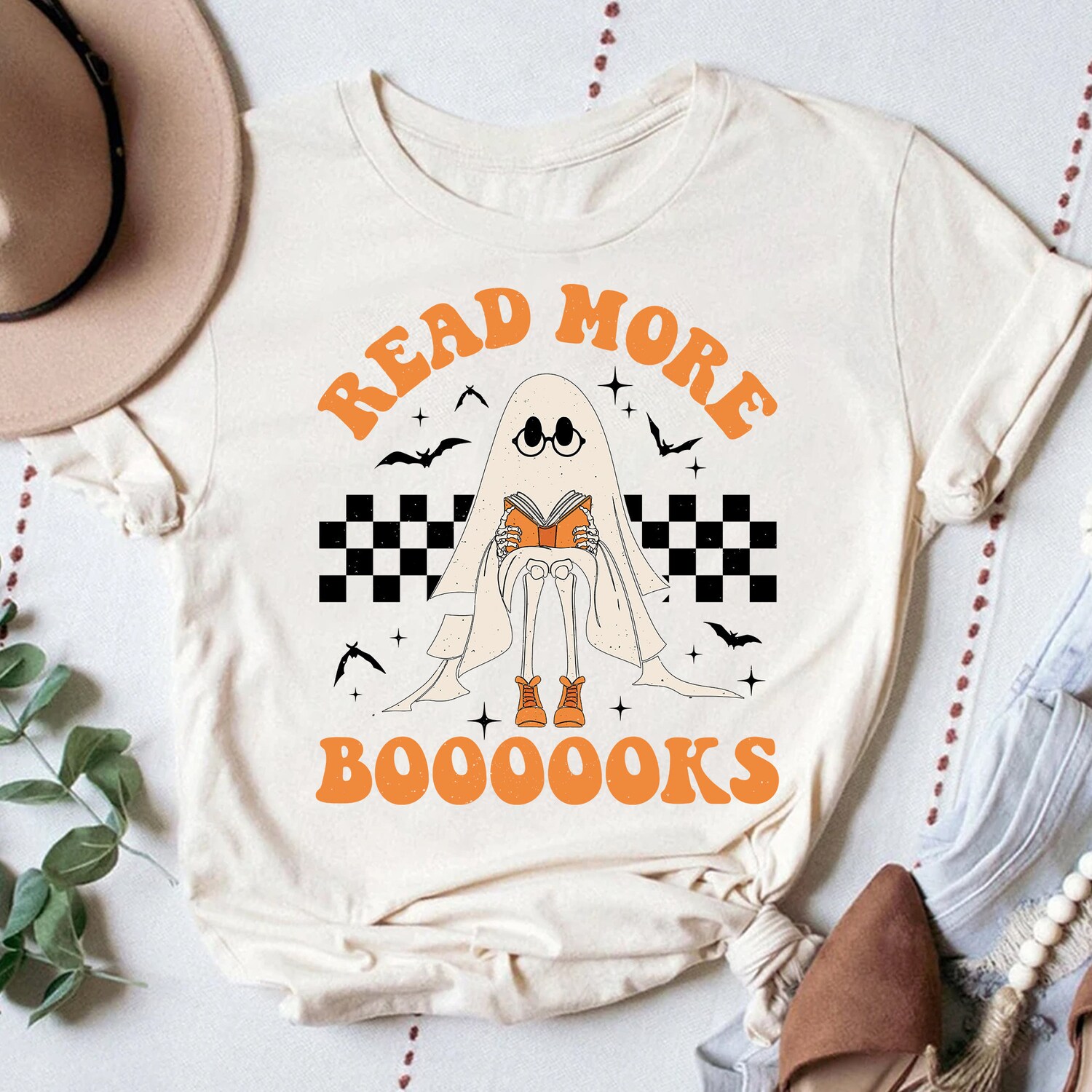 Read More Books Teacher Ghost Halloween Shirt Retro Teacher Halloween Shirt for Women image 1