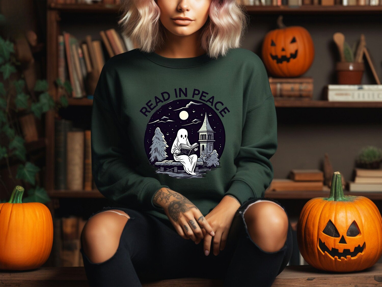 Read In Peace Halloween Librarian Shirt Spooky Booklover Halloween Gift Tee image 4