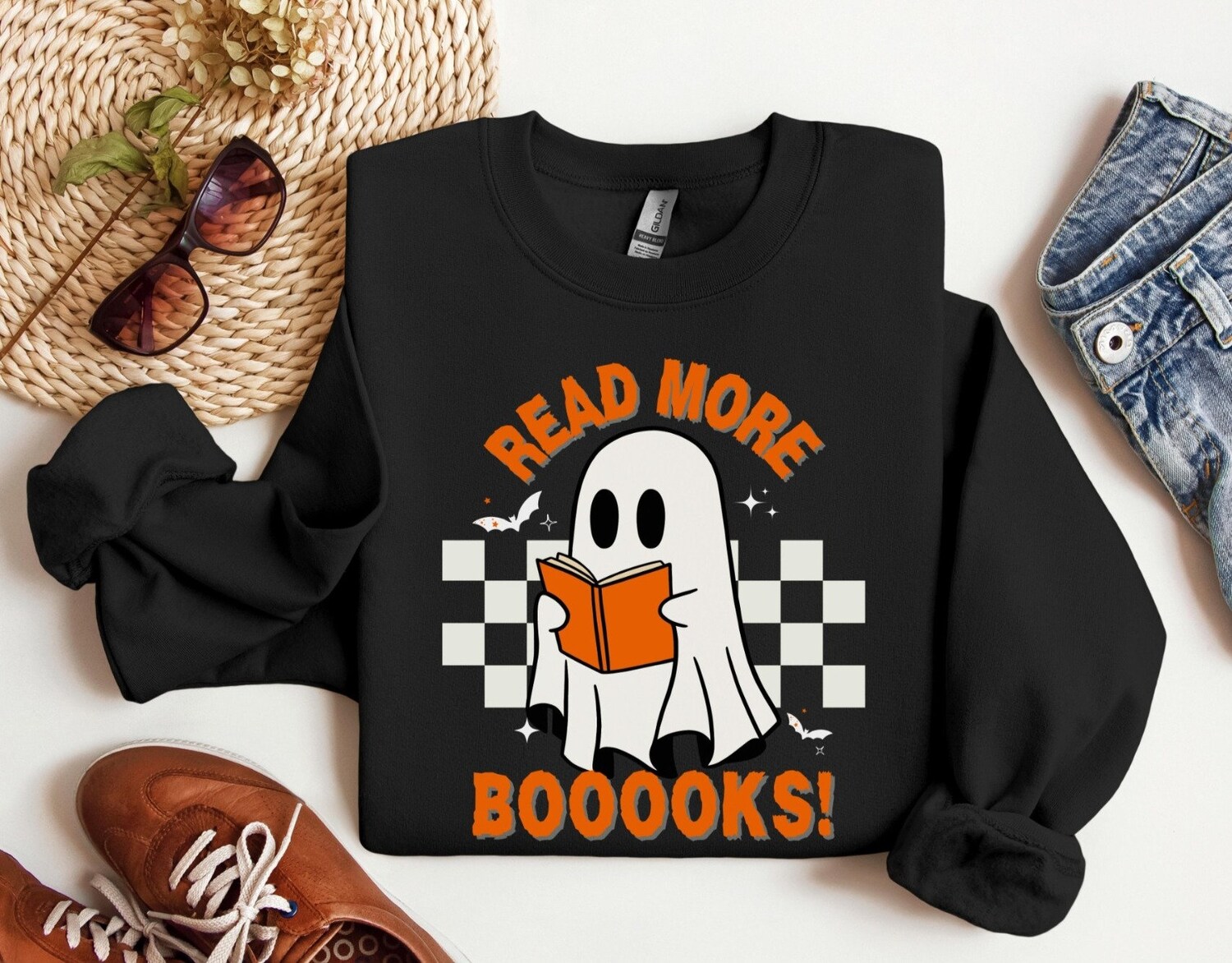 Halloween Ghost Read More Books Sweatshirt Teacher Librarian Spooky Season Gift for Book Lovers image 1