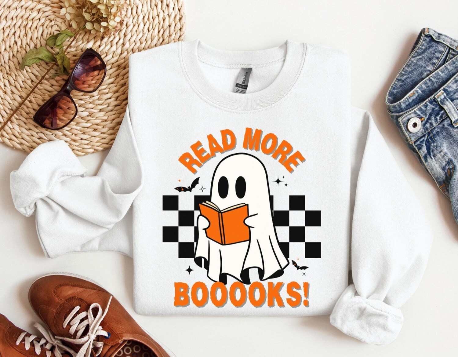 Halloween Ghost Read More Books Sweatshirt Teacher Librarian Spooky Season Gift for Book Lovers image 2