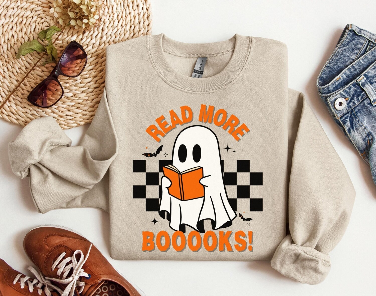 Halloween Ghost Read More Books Sweatshirt Librarian Teacher Spooky Season Gift for Book Lovers image 1