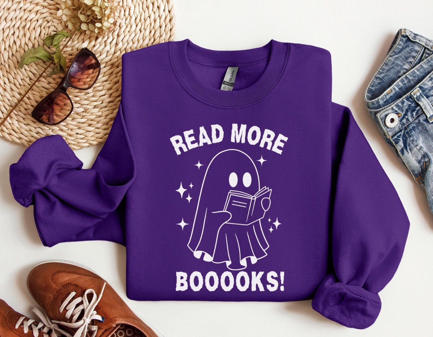 Halloween Sweatshirt Ghost Read More Books Teacher Shirt Librarian Gift Spooky Season Trendy Book Lover Tee image 2