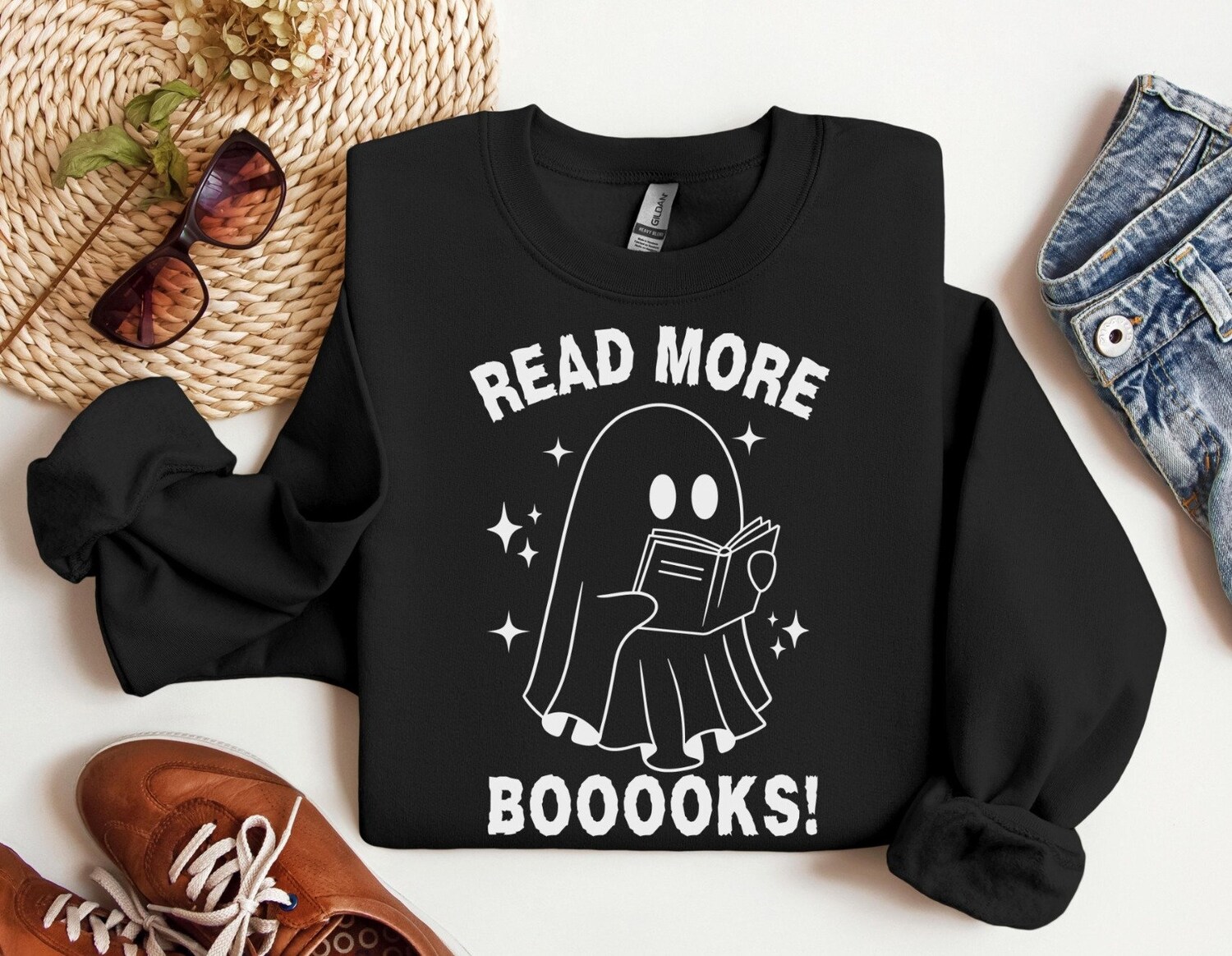 Halloween Sweatshirt Ghost Read More Books Teacher Shirt Librarian Gift Spooky Season Trendy Book Lover Tee image 3