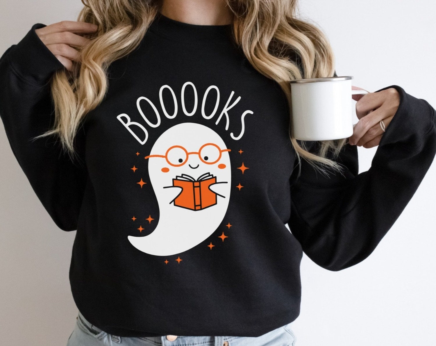 Halloween Ghost Sweatshirt for Teachers and Librarians Spooky Book Lover Gift image 3