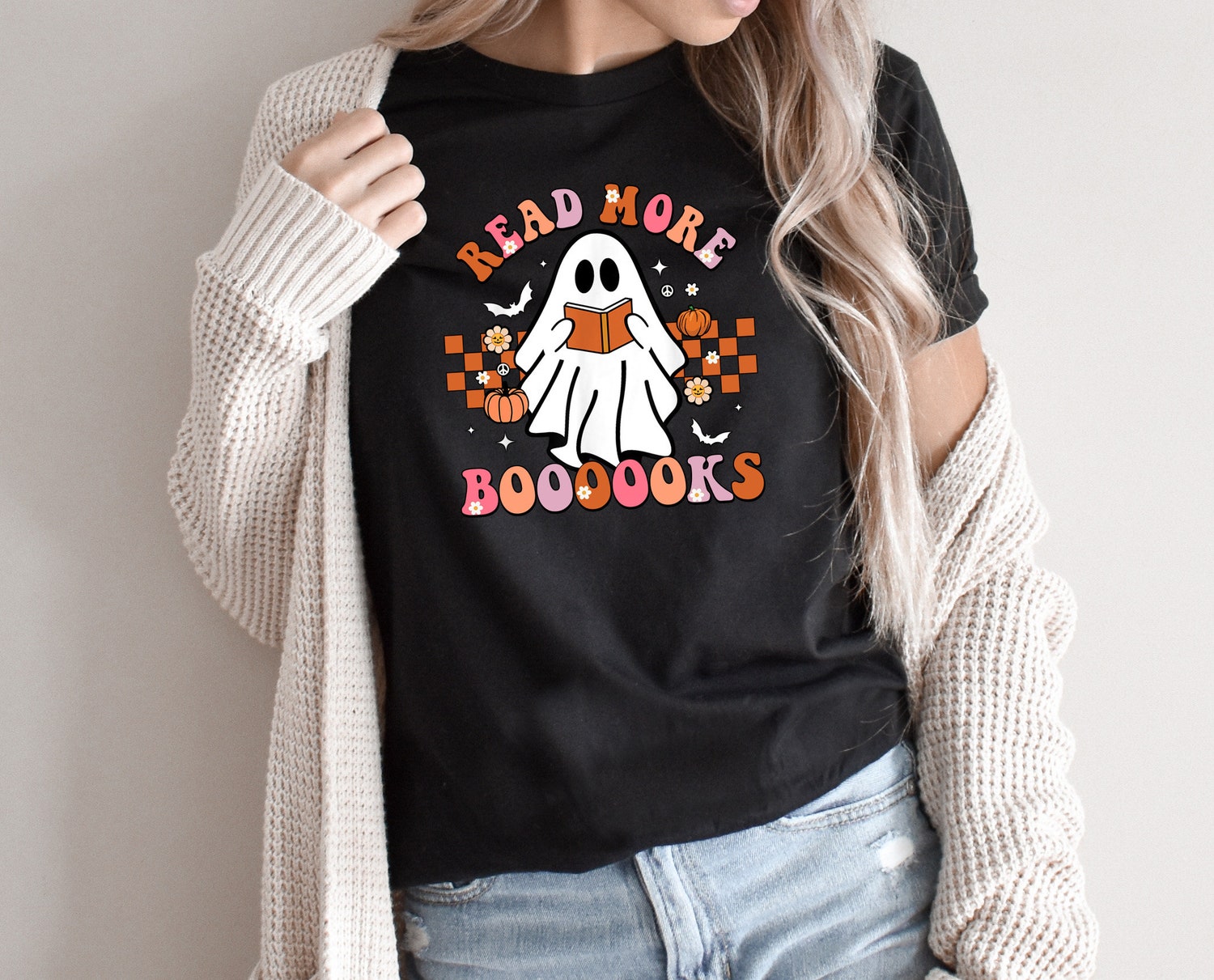 Spooky Teacher Shirt Read More Books Retro Halloween Tee Fall Teacher Graphic T-Shirt Back To School image 3