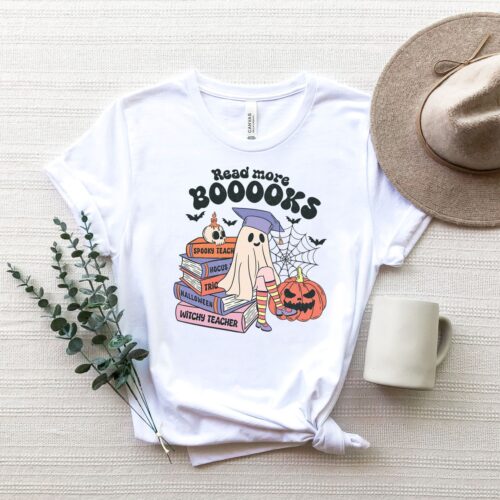 Teacher Halloween Shirt Ghost Reading Shirt Book Lover Tshirt Librarian Halloween Sweatshirt image 0