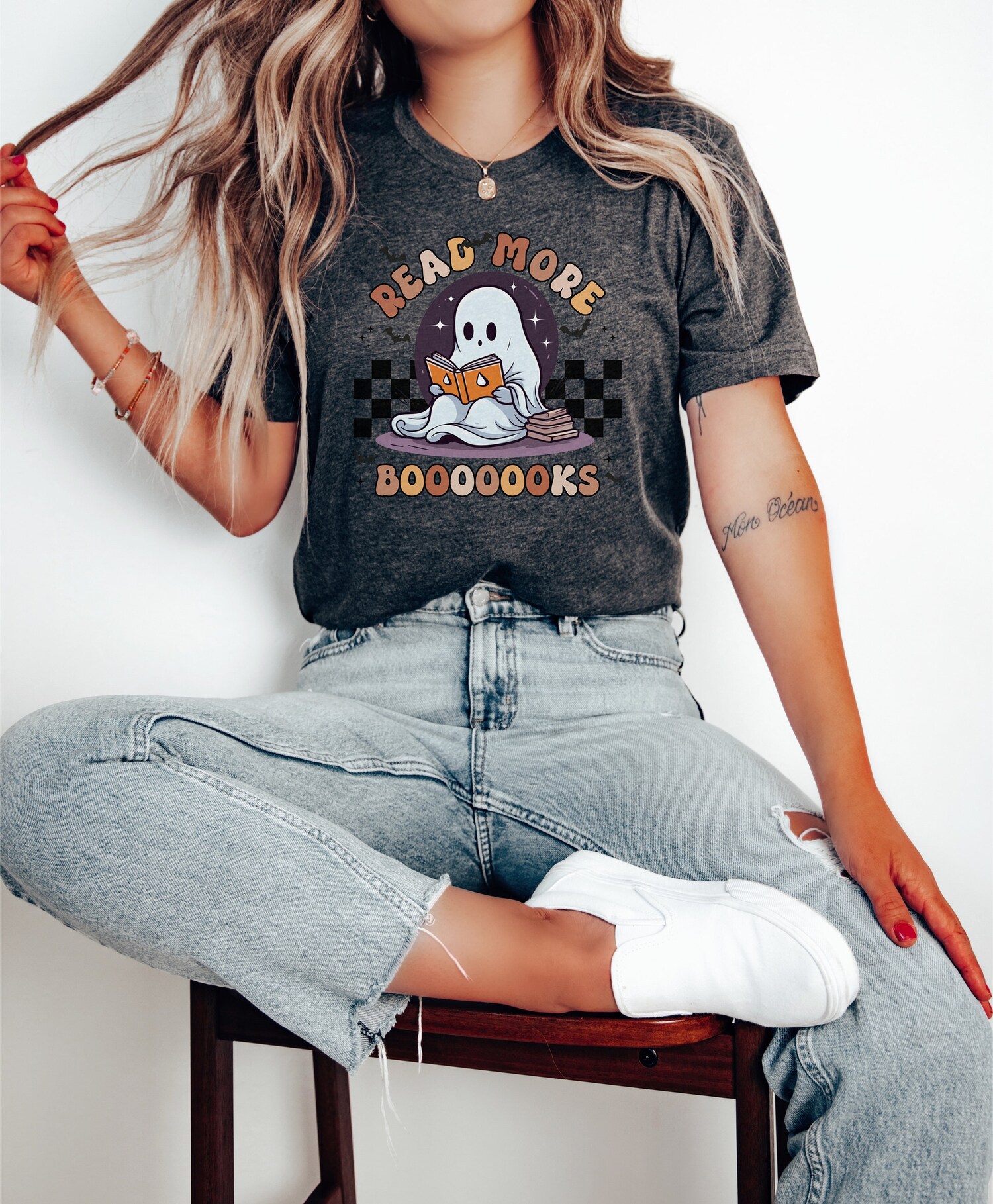 Read More Books Shirt Book Lover Halloween Tee Librarian Halloween Shirt Cute Ghost Reading image 1