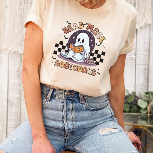 Read More Books Shirt Book Lover Halloween Tee Librarian Halloween Shirt Cute Ghost Reading image 0