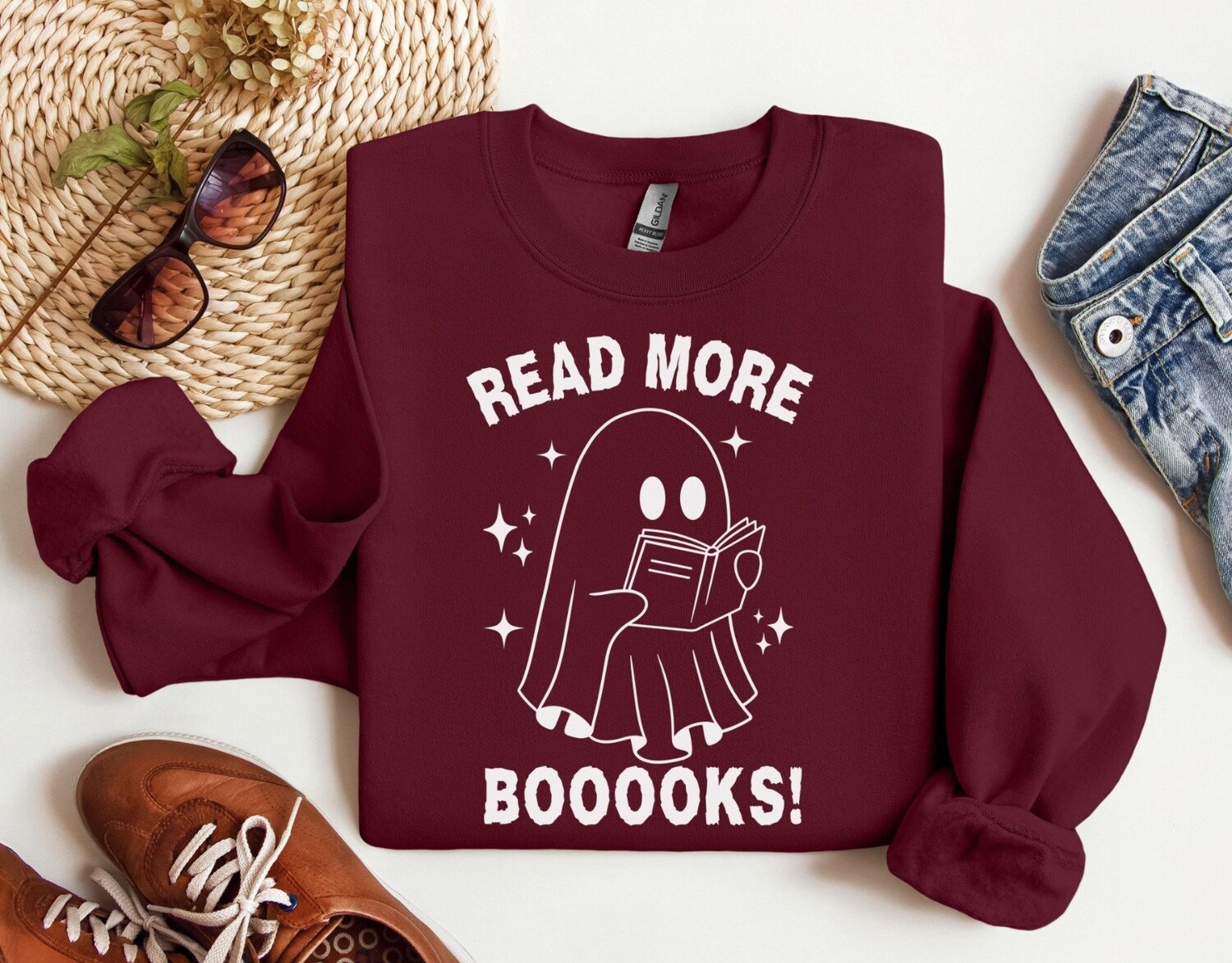 Halloween Sweatshirt Ghost Read More Books Teacher Shirt Librarian Gift Spooky Season Trendy Book Lover Tee image 1