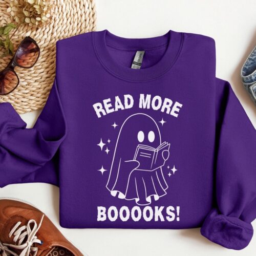 Halloween Sweatshirt Ghost Read More Books Teacher Shirt Librarian Gift Spooky Season Trendy Book Lover Shirt image 0