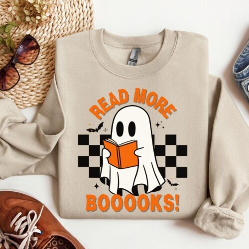 Halloween Ghost Read More Books Sweatshirt Teacher Librarian Spooky Season Gift for Book Lovers image 0