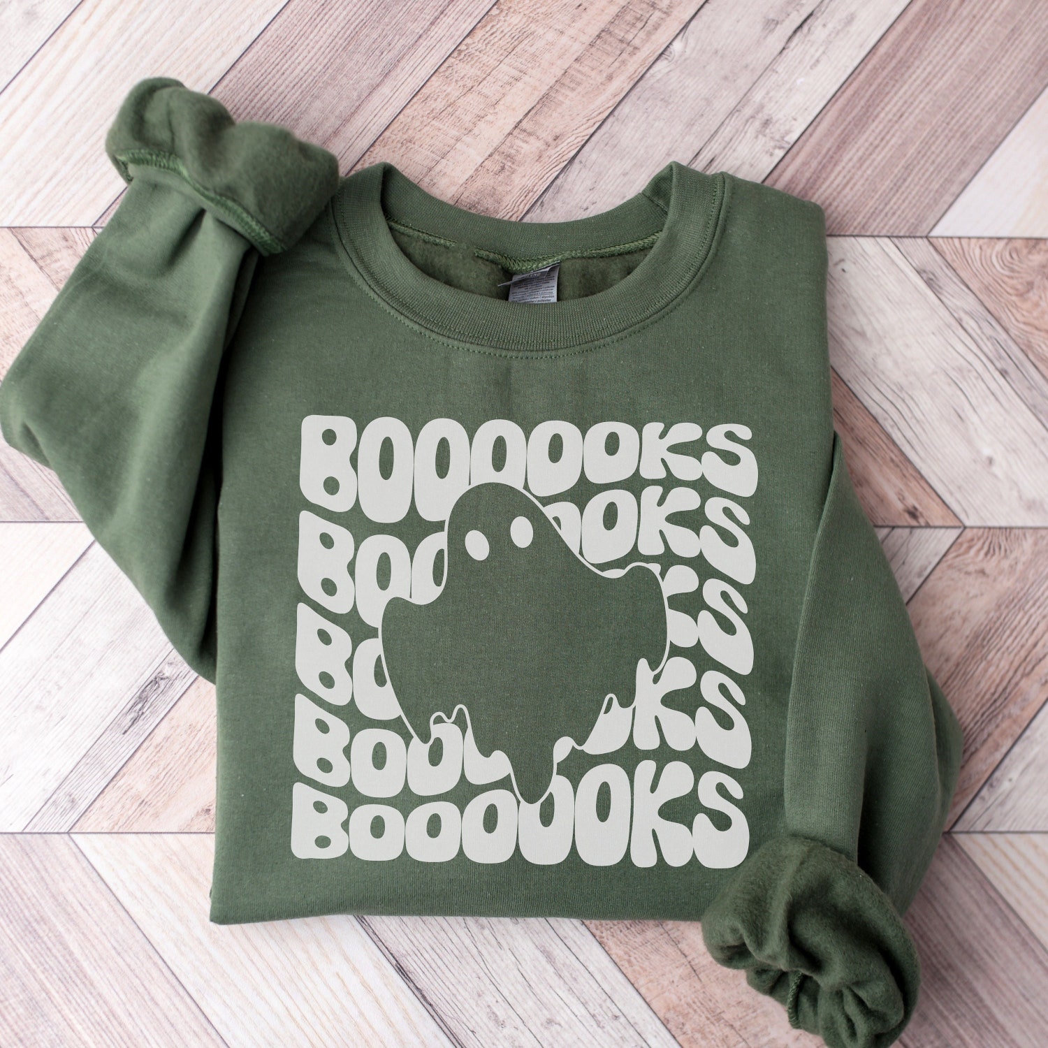 Teacher Halloween Sweatshirt Bookish Ghost Librarian Sweater Read More Books Fall Crewneck image 1