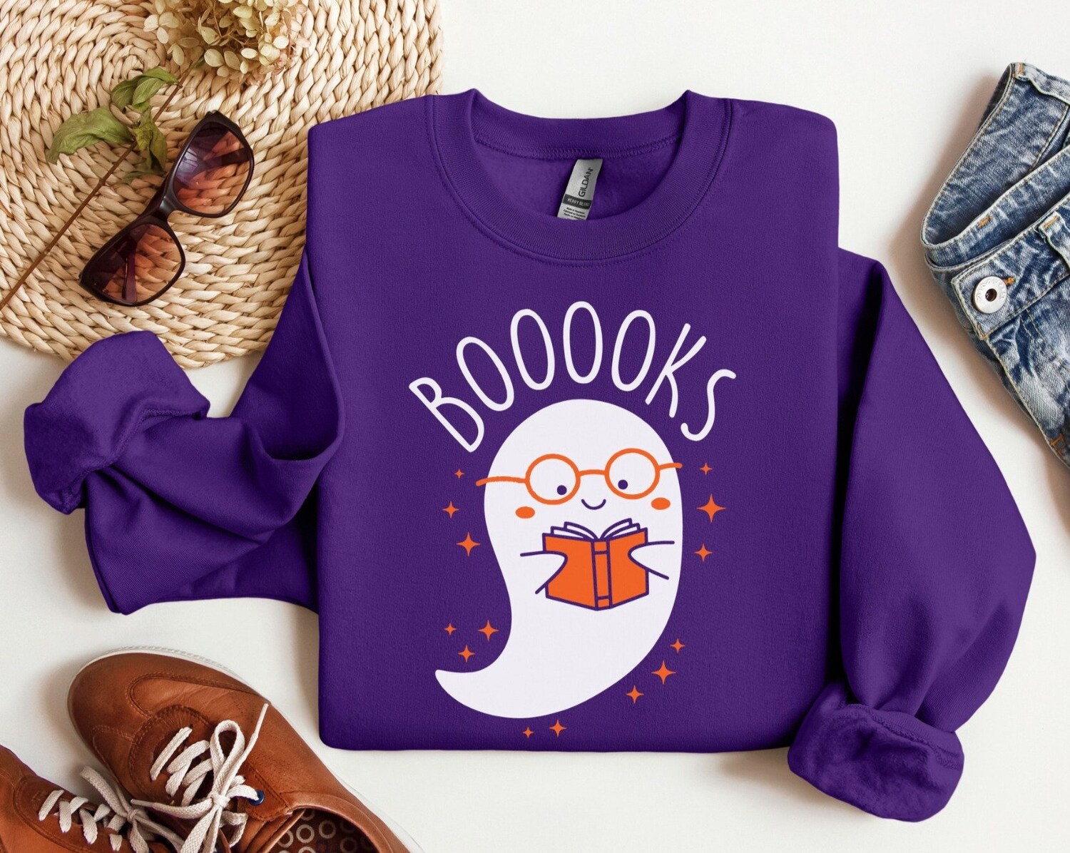 Halloween Ghost Sweatshirt Read More Books Teacher Shirt Librarian Spooky Season Gift image 3