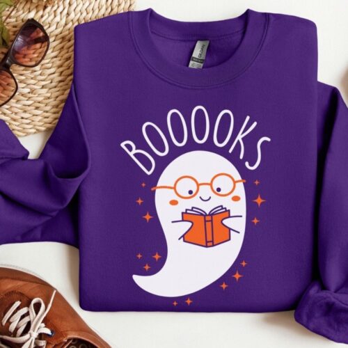 Halloween Ghost Sweatshirt for Teachers and Librarians Spooky Book Lover Gift image 0