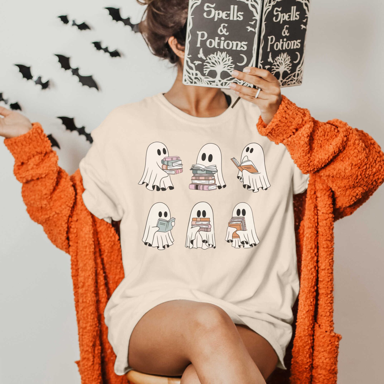 Teacher Halloween Shirt Spooky Ghost Teacher Shirt Read More Books Halloween Party Teacher Outfit image 4