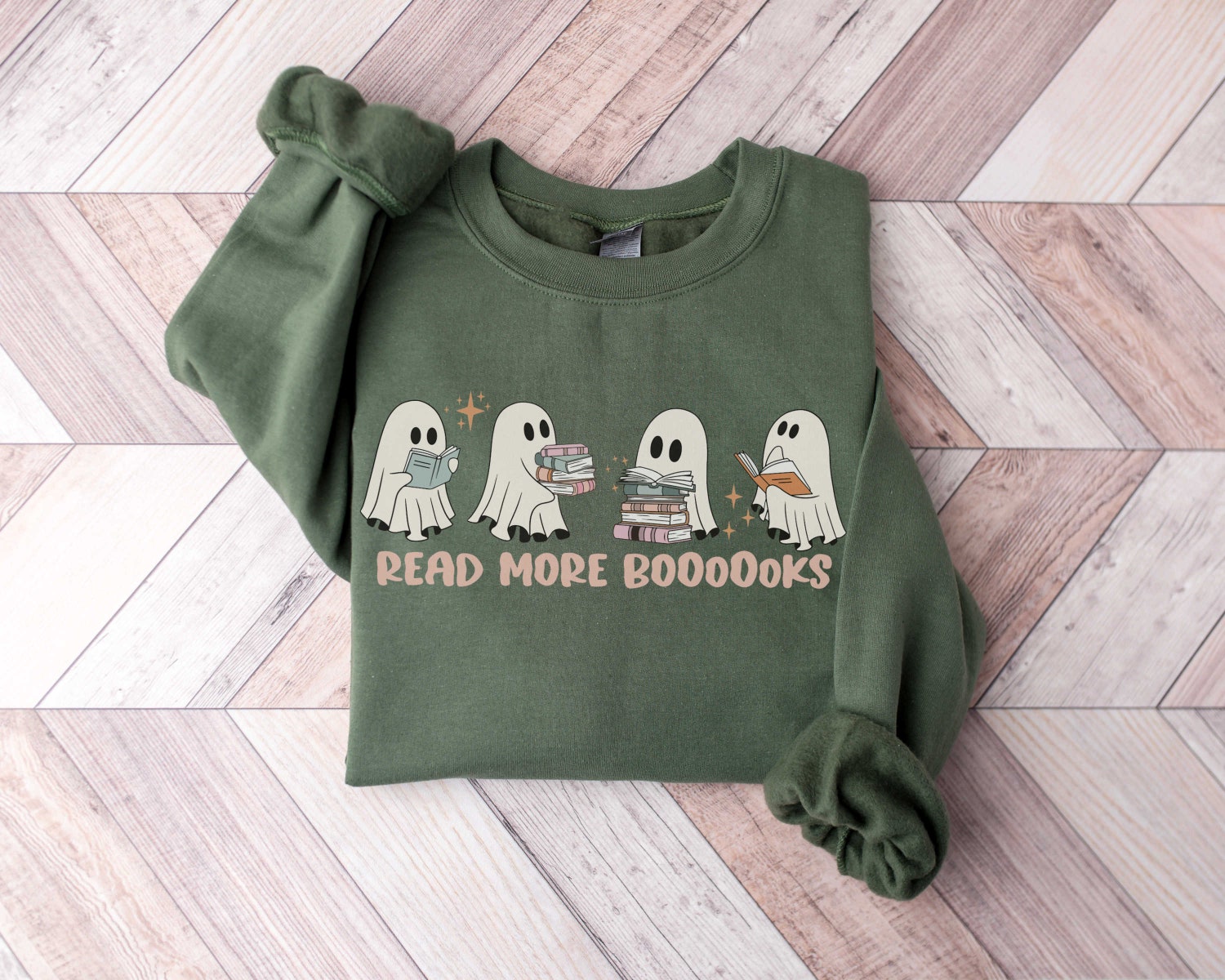 Ghost Reading Books Halloween Sweatshirt Funny Librarian Crewneck Bookish Sweater image 1