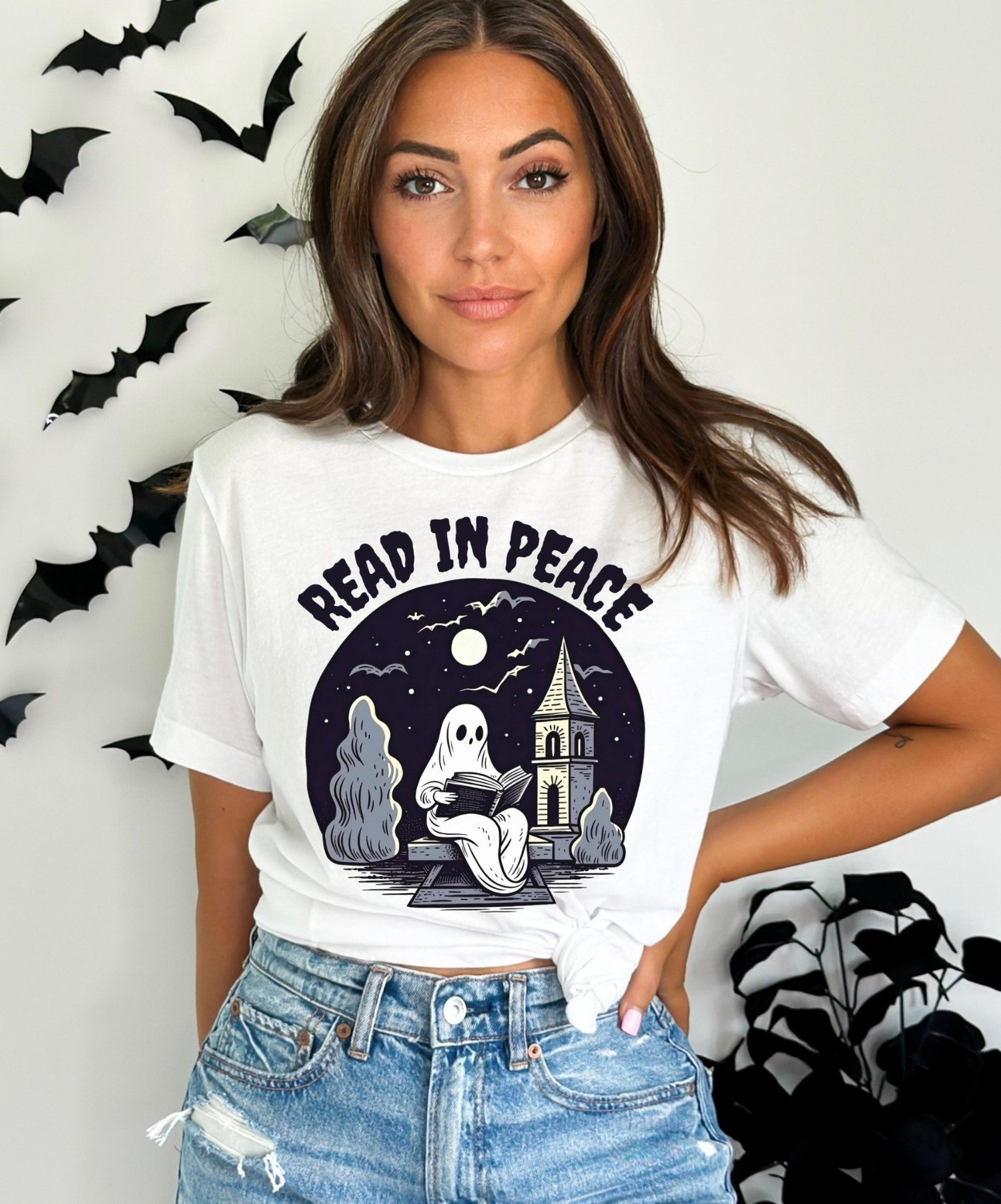 Retro Ghost Reading Book Halloween Sweatshirt Teacher Librarian Spooky Season Gift image 4