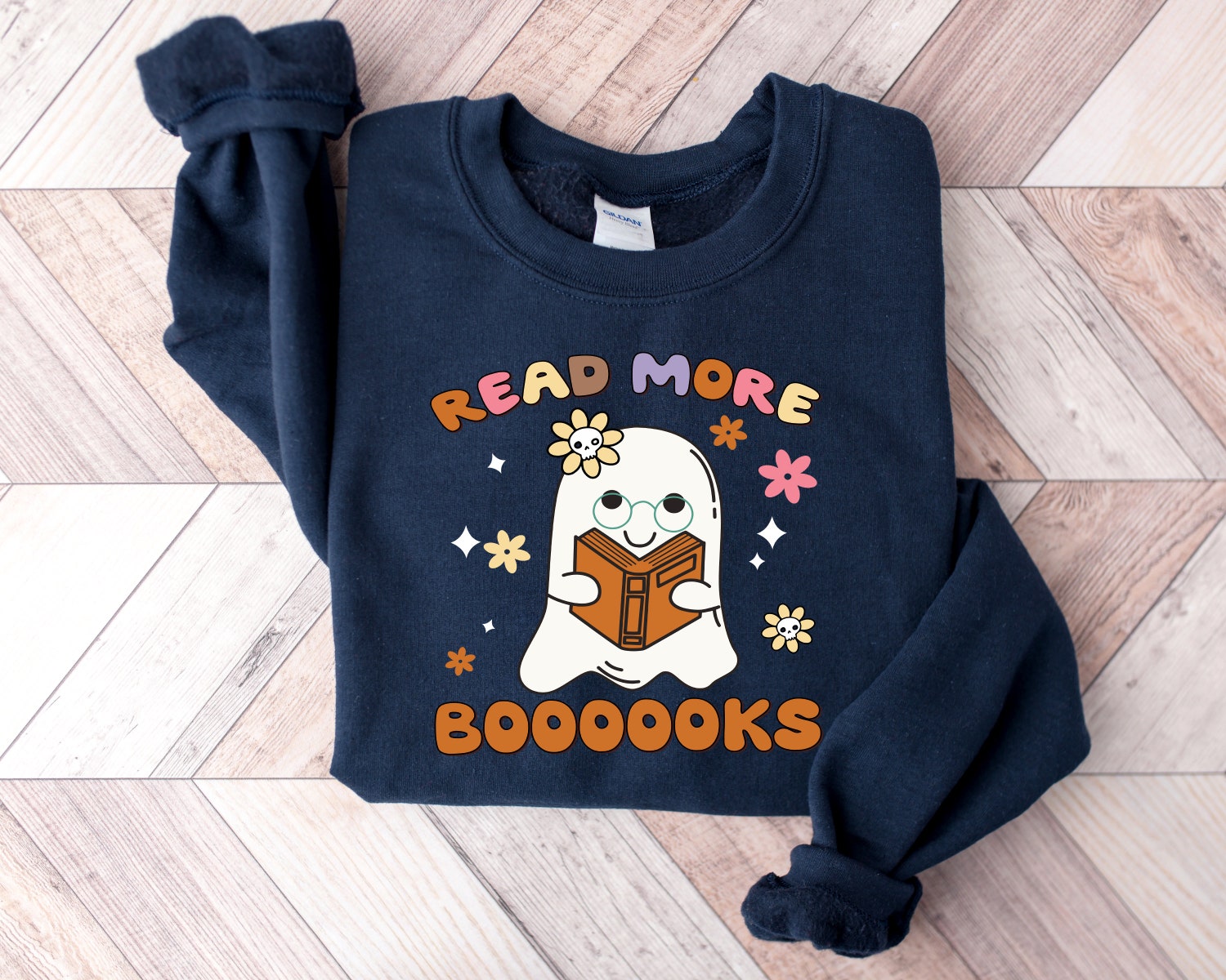 Halloween Ghosts Reading Books Sweatshirt Teacher Book Lovers Bookworm Gift Shirt image 5