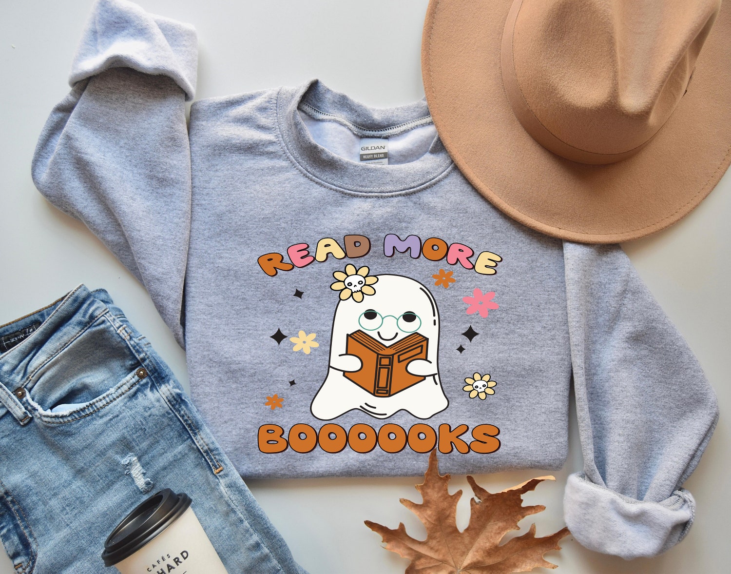 Halloween Ghosts Reading Books Sweatshirt Teacher Book Lovers Bookworm Gift Shirt image 4