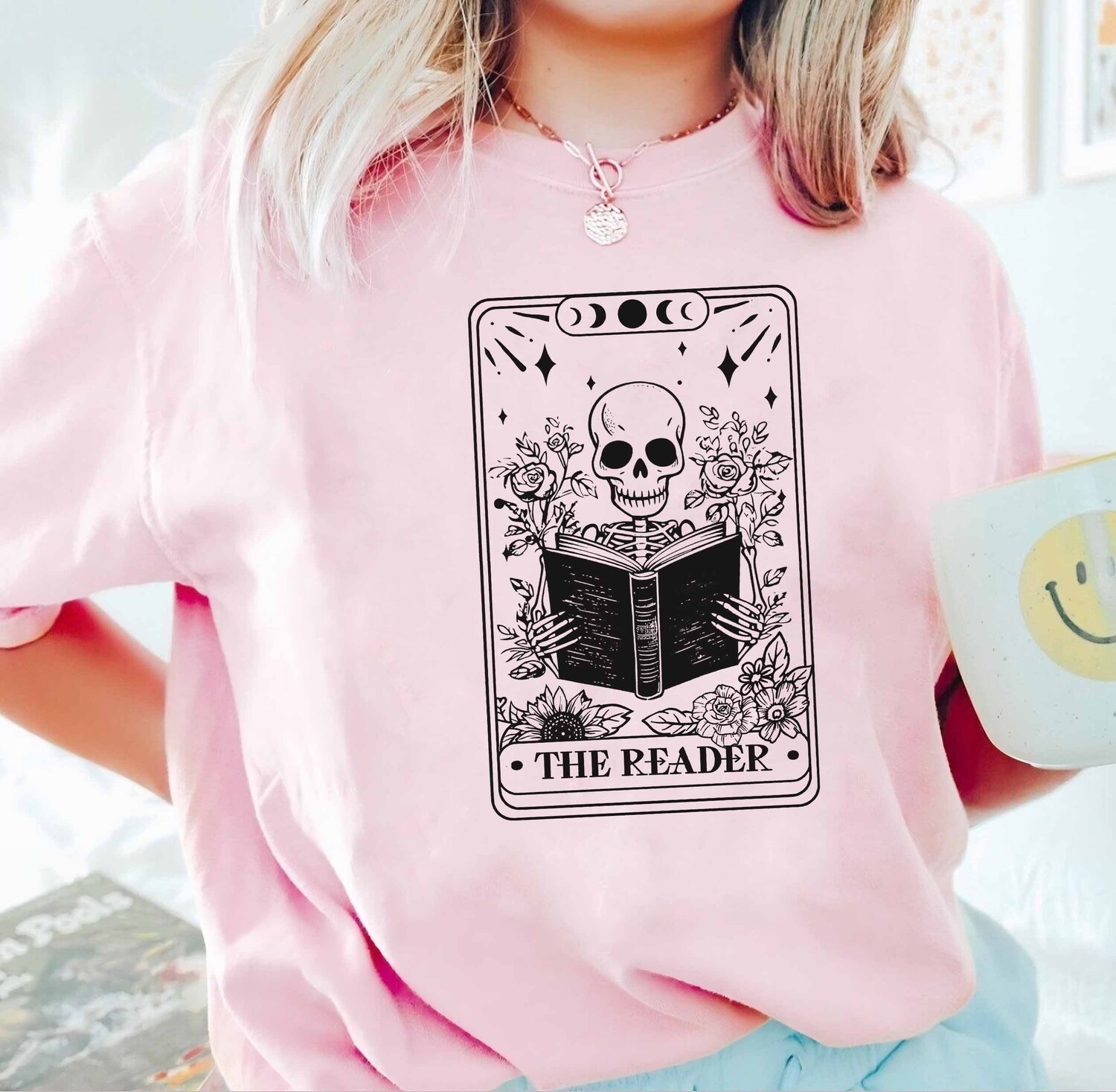 Book Tarot Card Shirt Skeleton Reading Tee Book Lover Gift Bookworm Club Shirt Reader Gift image 1