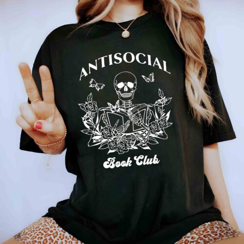 Funny Book Shirt Anti Social Book Club Book Lover & Bookworm Gift Reading Enthusiast Tee image 0