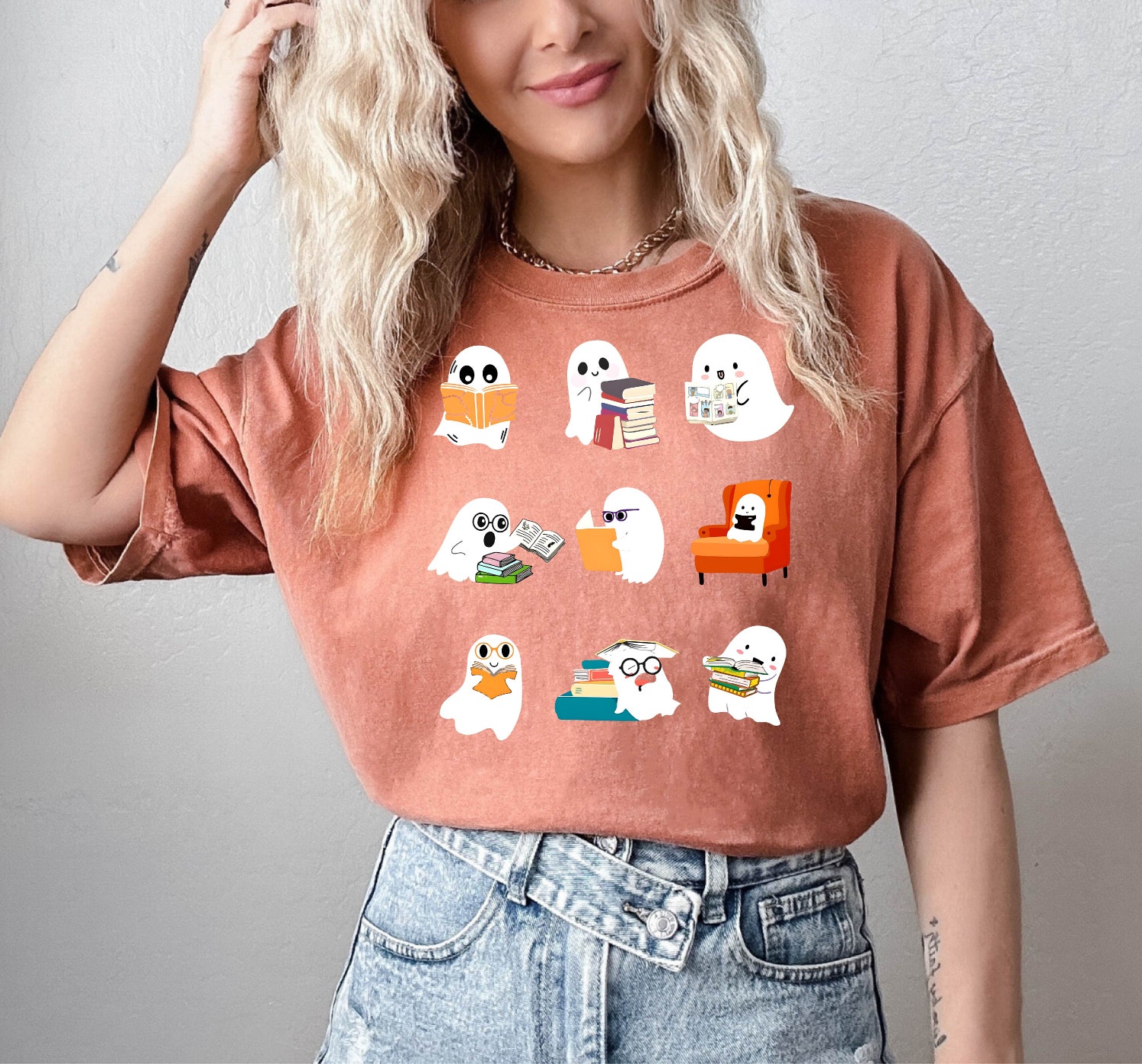 Comfort Colors® Cute Ghost Book Lover Shirt Halloween Spooky Books Graphic Tee Fall Vibes image 3