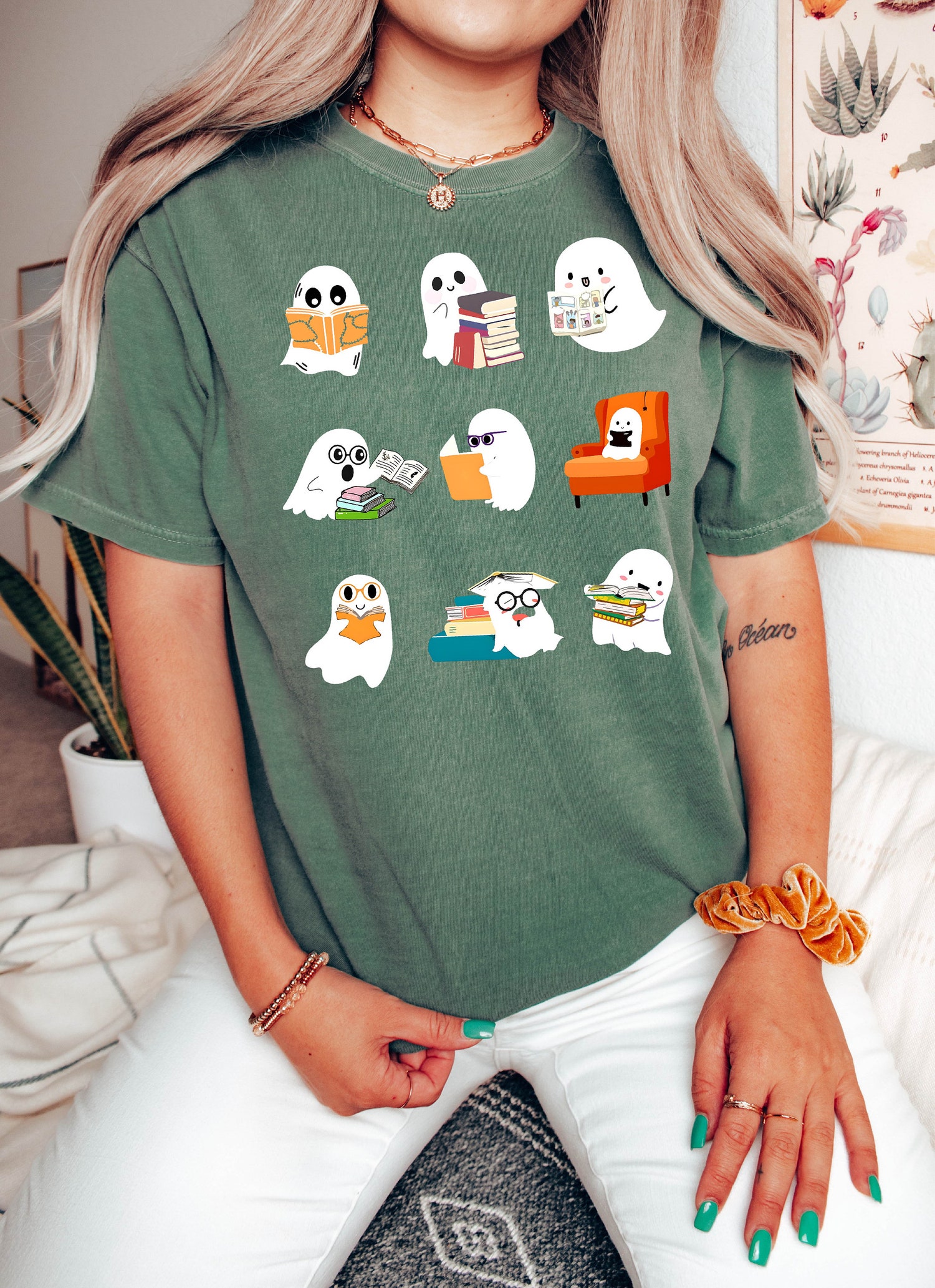 Comfort Colors® Cute Ghost Book Lover Shirt Halloween Spooky Books Graphic Tee Fall Vibes image 1