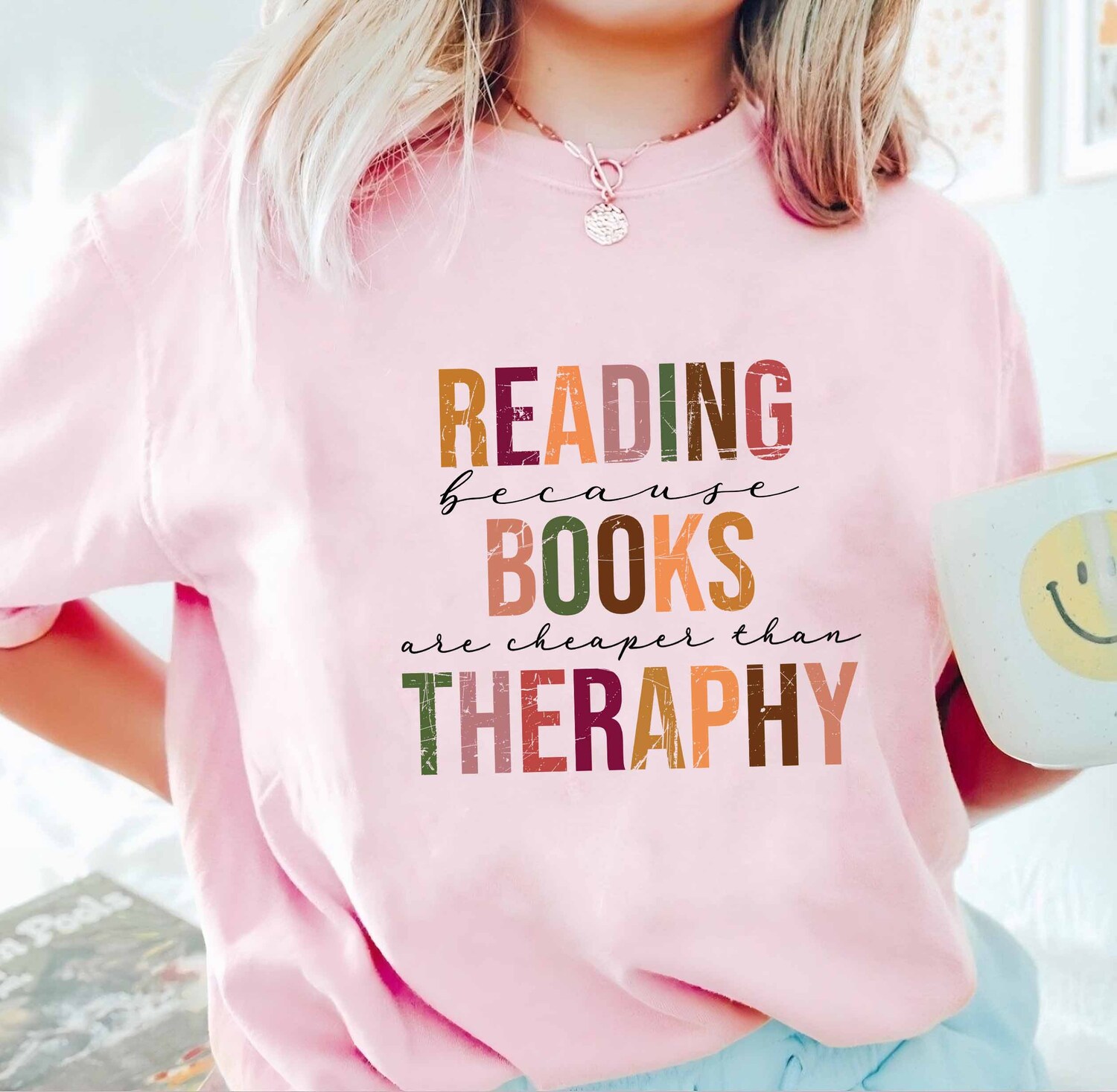 Book Lover Shirt Reading Because Books Are Cheaper Than Therapy Bookworm Gift Tee image 1